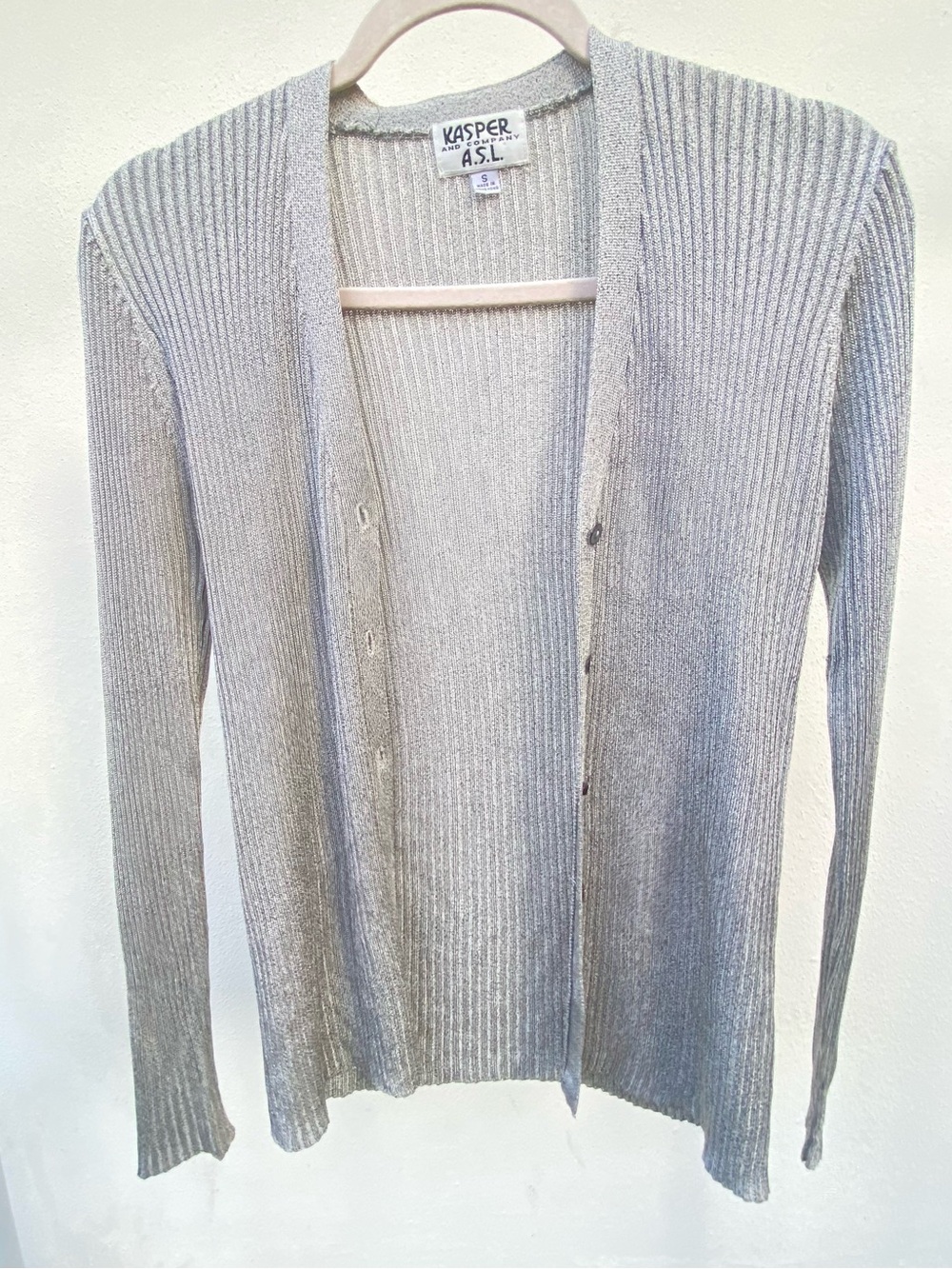 Y2K Silver Ribbed Knit Cardigan Size Small